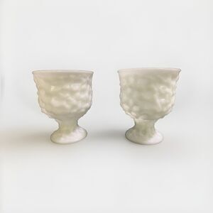 (2) Brody White Milk Glass crinkled pedestal planter Vases M3000 Vintage